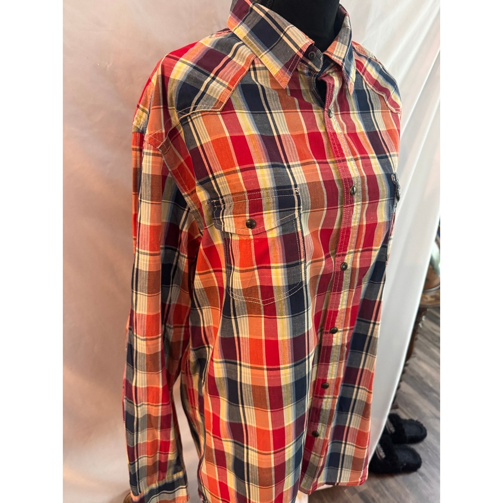 Dakota Grizzly Mens XXL Western Plaid Long Sleeve Button Down Shirt Red Orange